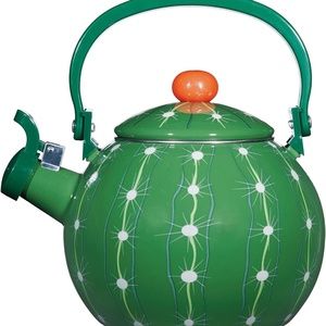 Whistling Tea Kettle for Stove Top Cactus Decor Enamel on Steel Teakettle, Supre